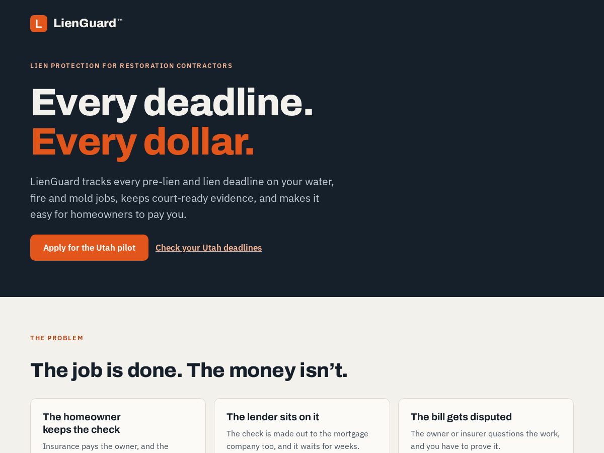 Landing-page snapshot of uselienguard.com