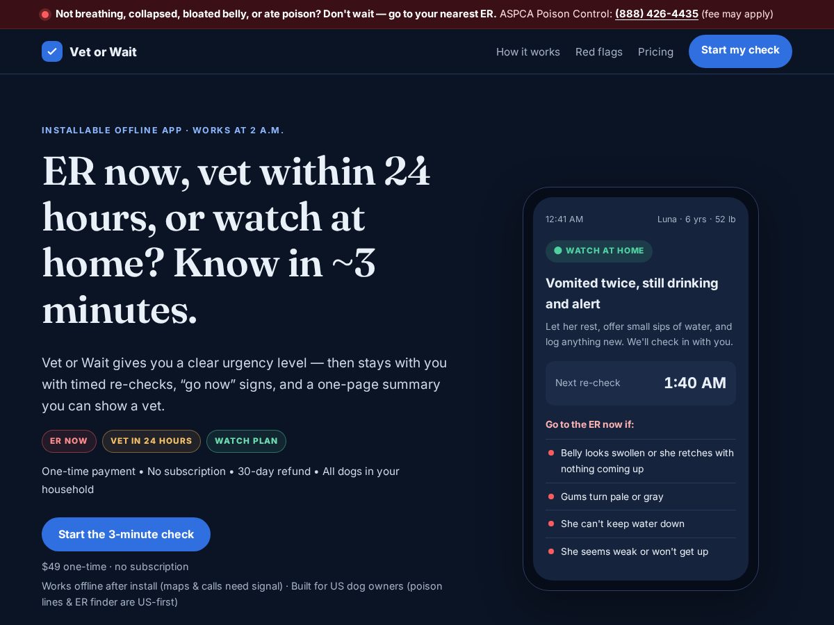 Landing-page snapshot of vet-or-wait.com
