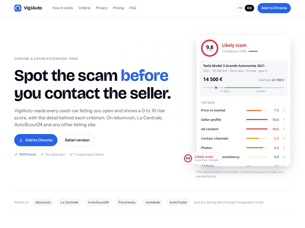 Landing-page snapshot of vigiauto.com