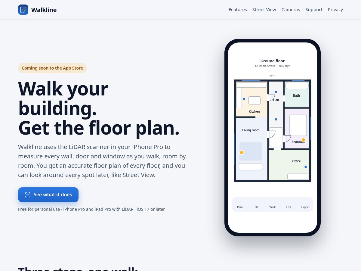 Landing-page snapshot of walkline.app