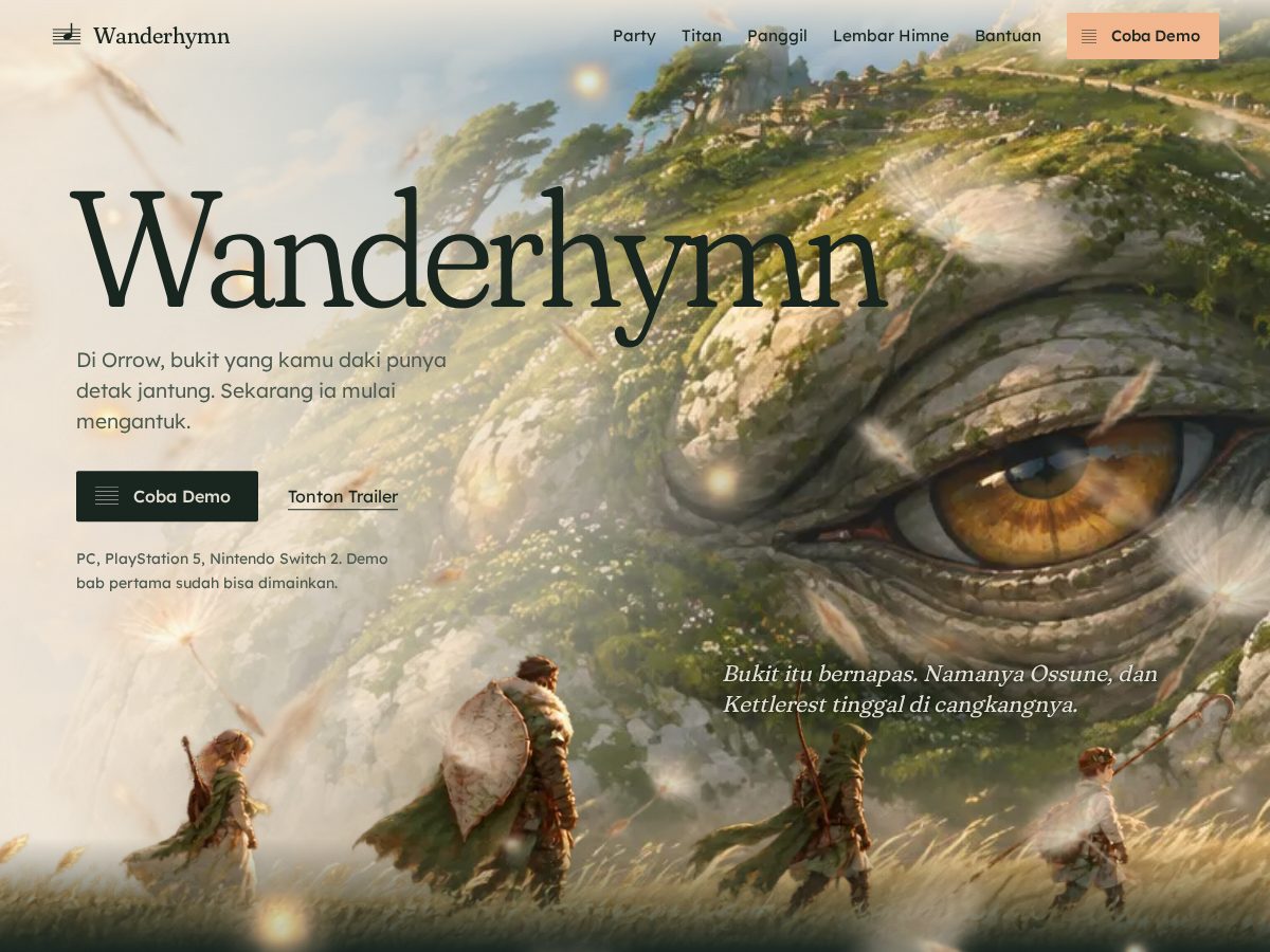 Landing-page snapshot of wanderhymn.com