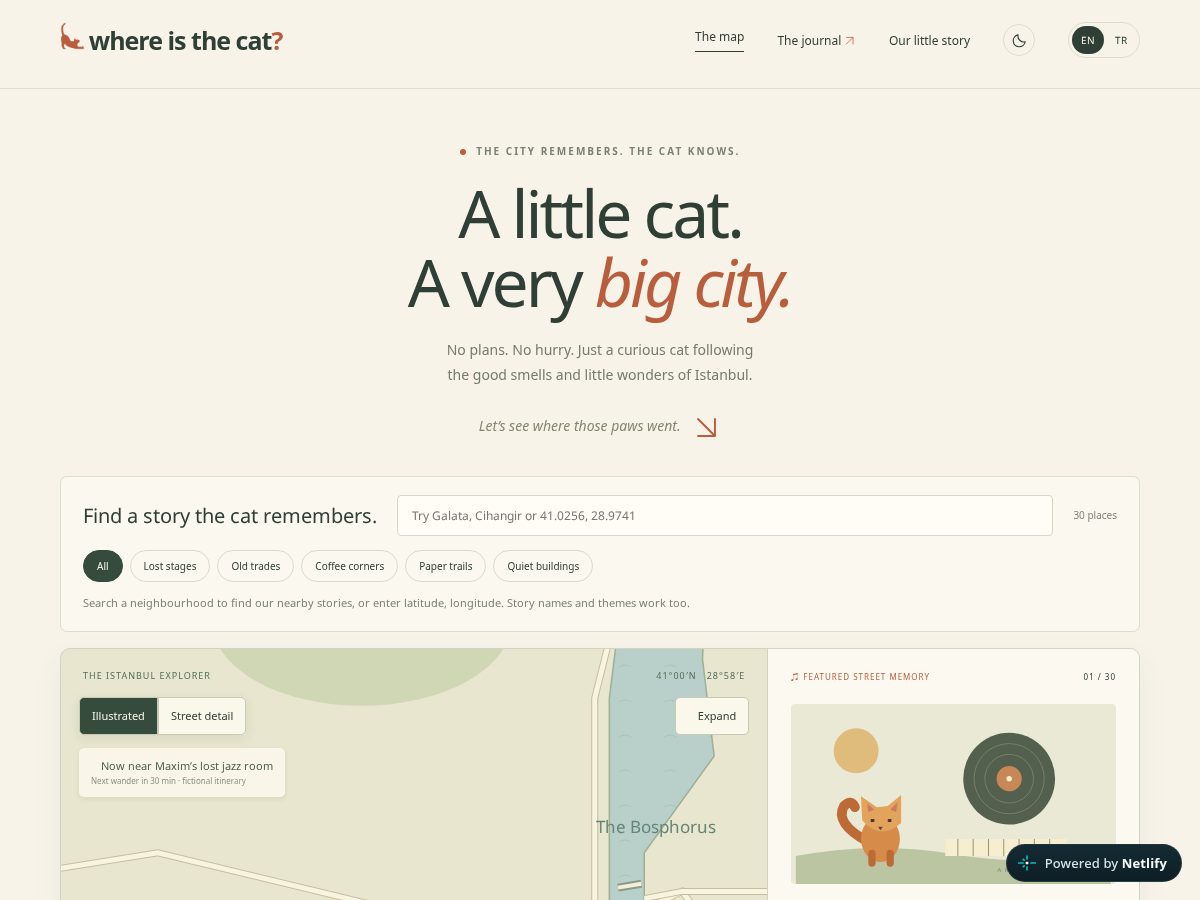 Landing-page snapshot of whereisthecat.com