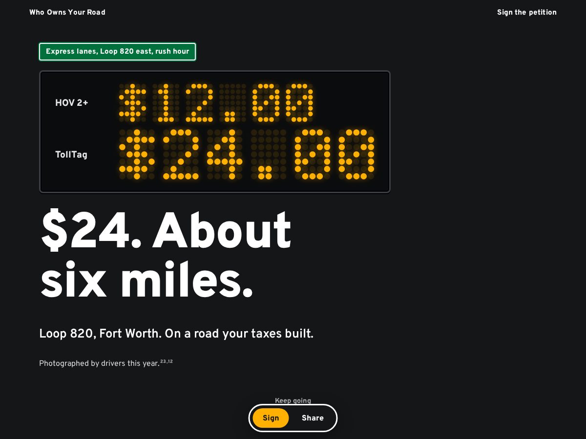 Landing-page snapshot of whoownsyourroad.com