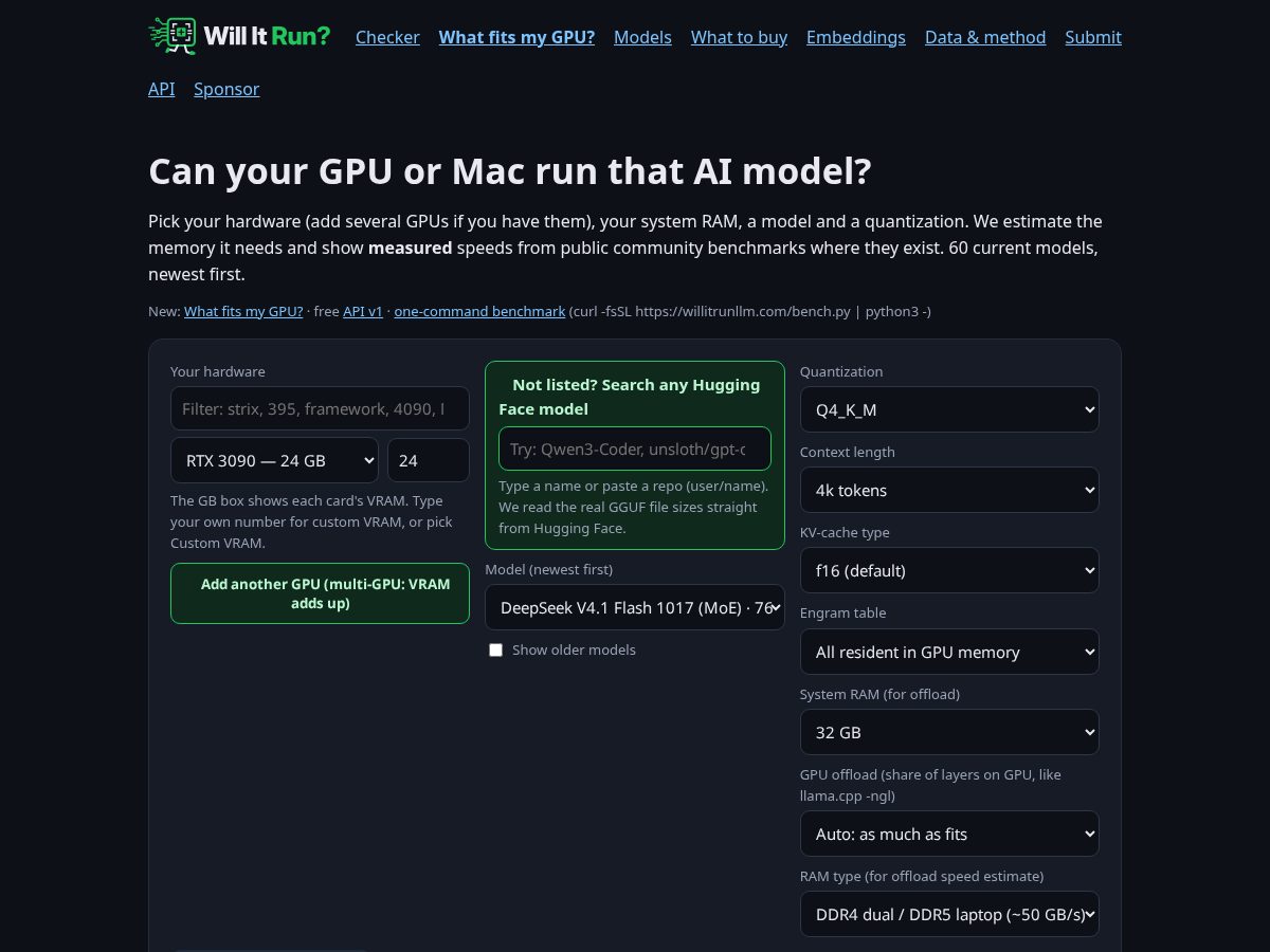 Landing-page snapshot of willitrunllm.com