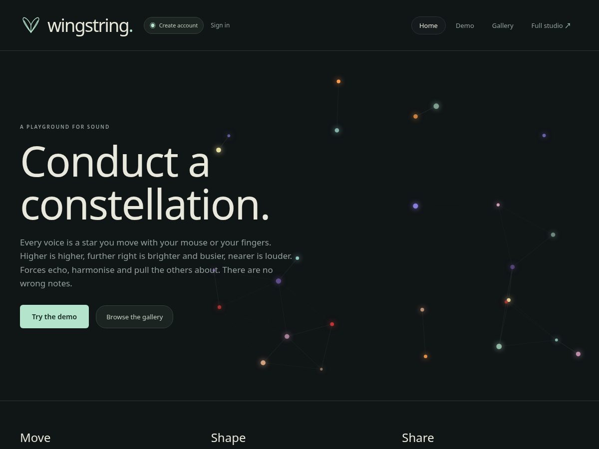 Landing-page snapshot of wingstring.studio
