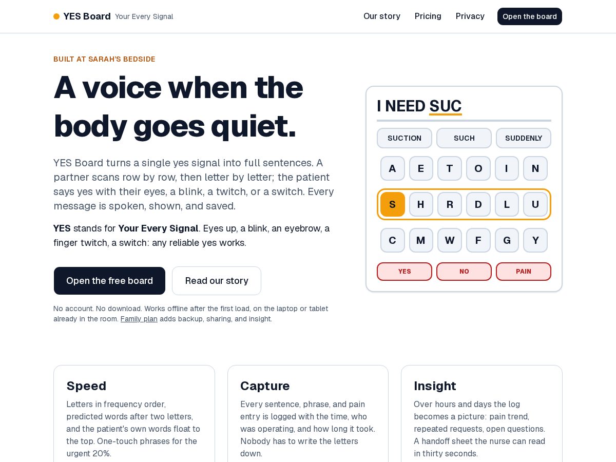 Landing-page snapshot of yesboard.app