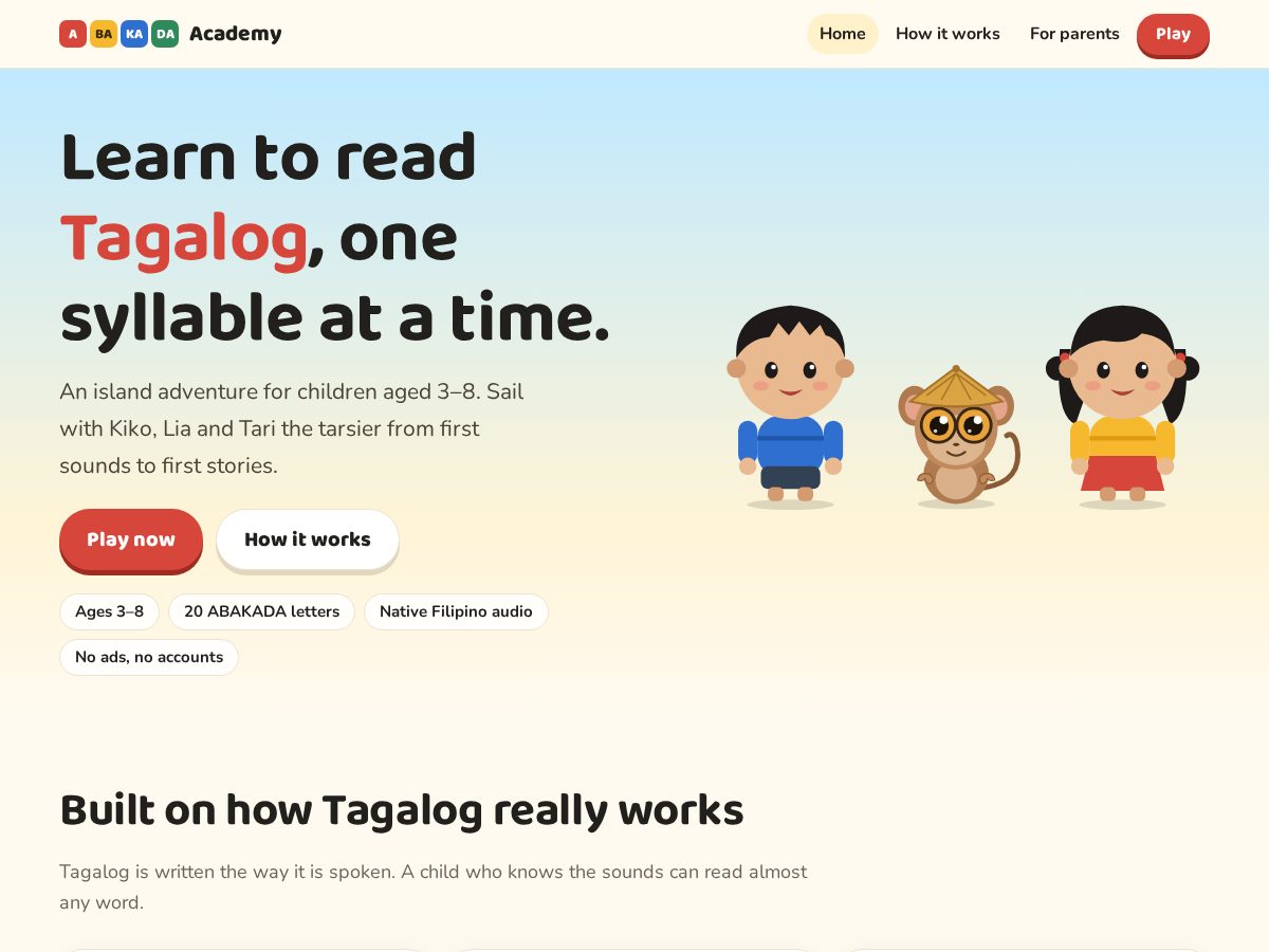 Landing-page snapshot of abakada.academy