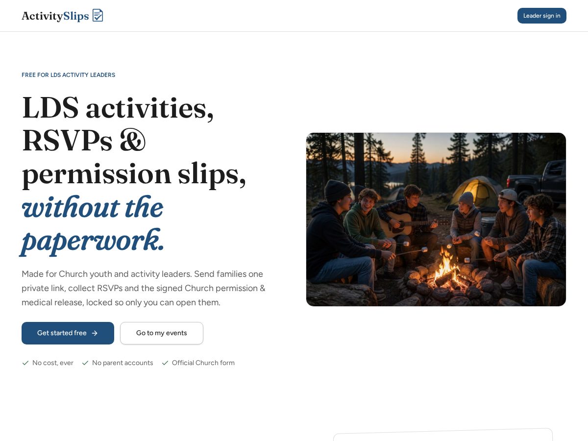 Landing-page snapshot of activityslips.com