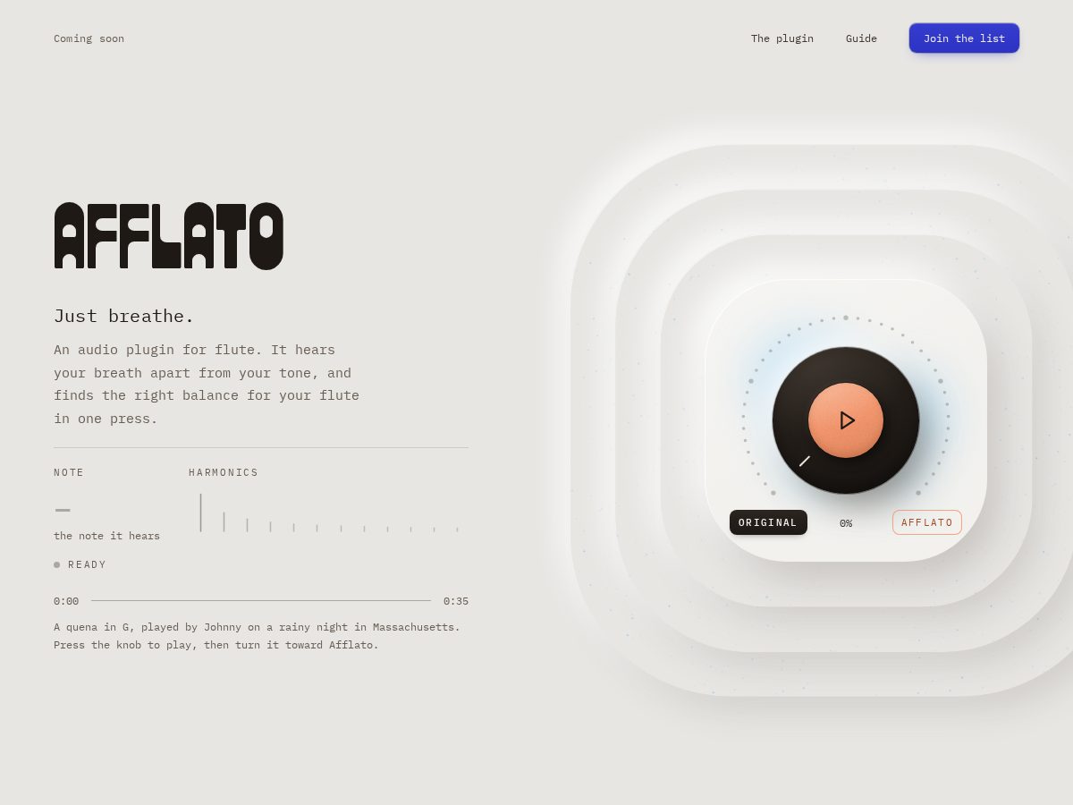 Landing-page snapshot of afflatoaudio.com