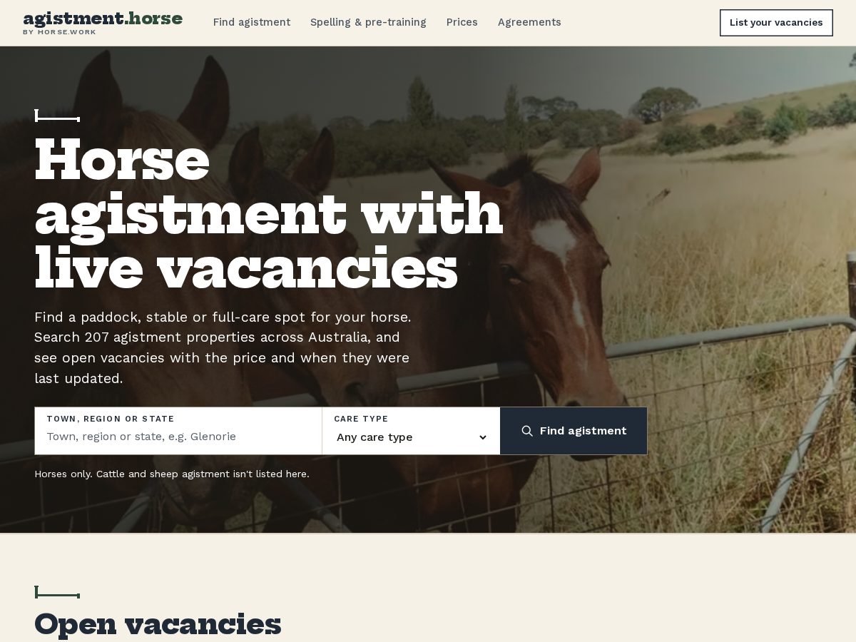 Landing-page snapshot of agistment.horse