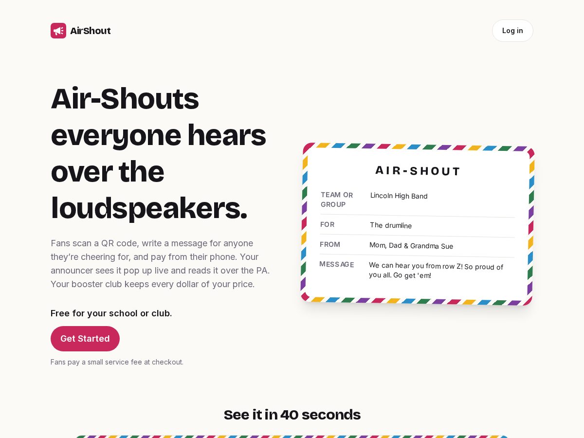 Landing-page snapshot of airshout.app
