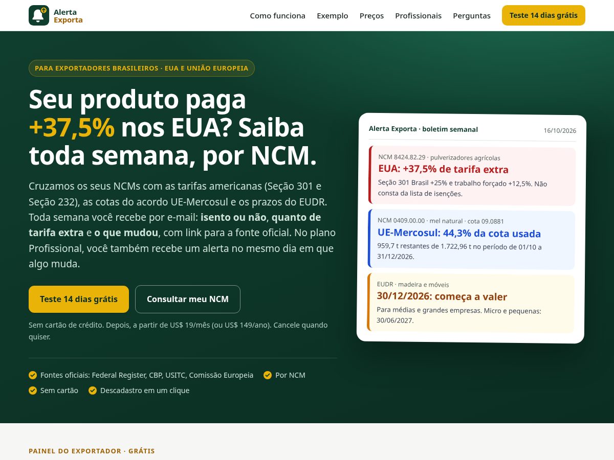 Landing-page snapshot of alertaexporta.com