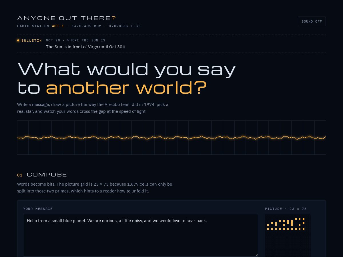 Landing-page snapshot of anyoneoutthere.space