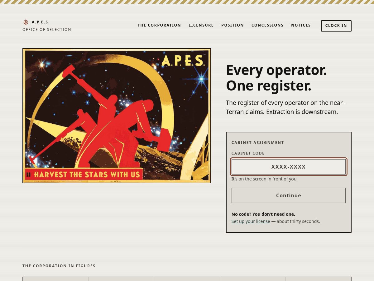 Landing-page snapshot of apescorpo.com