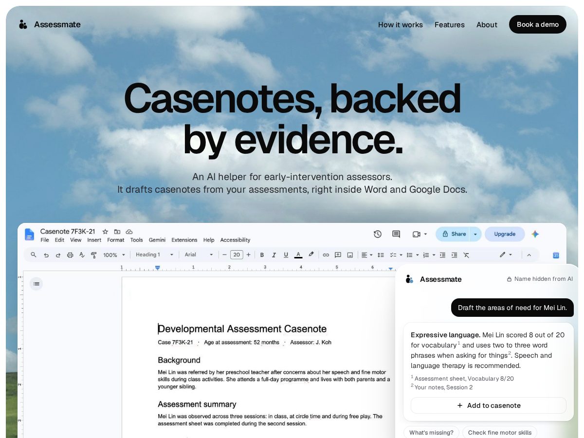 Landing-page snapshot of assessmate.tech