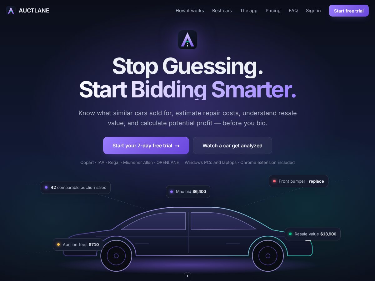 Landing-page snapshot of auctlane.com