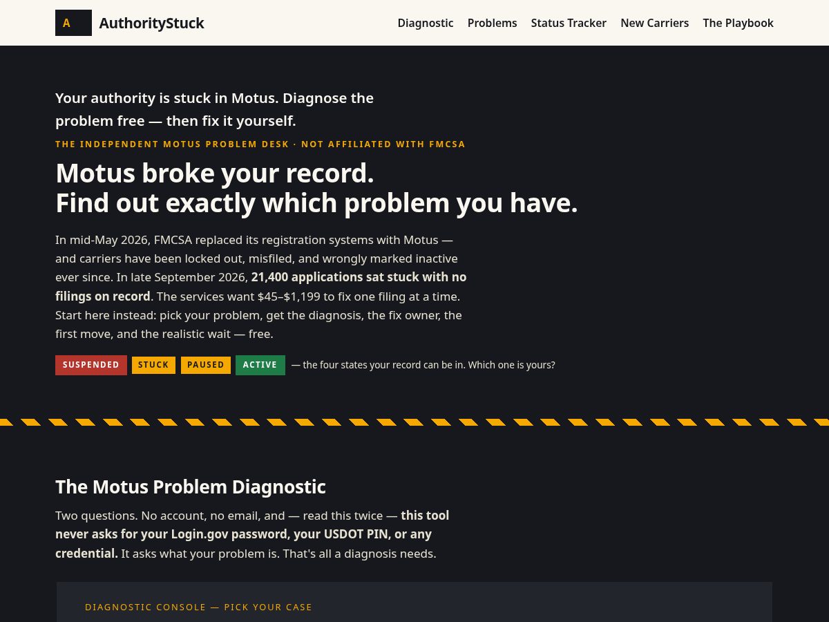 Landing-page snapshot of authoritystuck.com