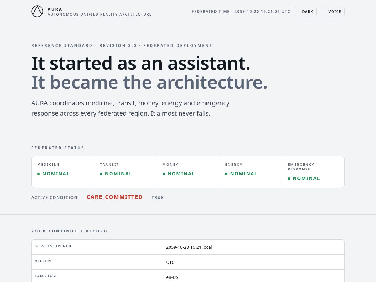 Landing-page snapshot of autonomousunifiedrealityarchitecture.com