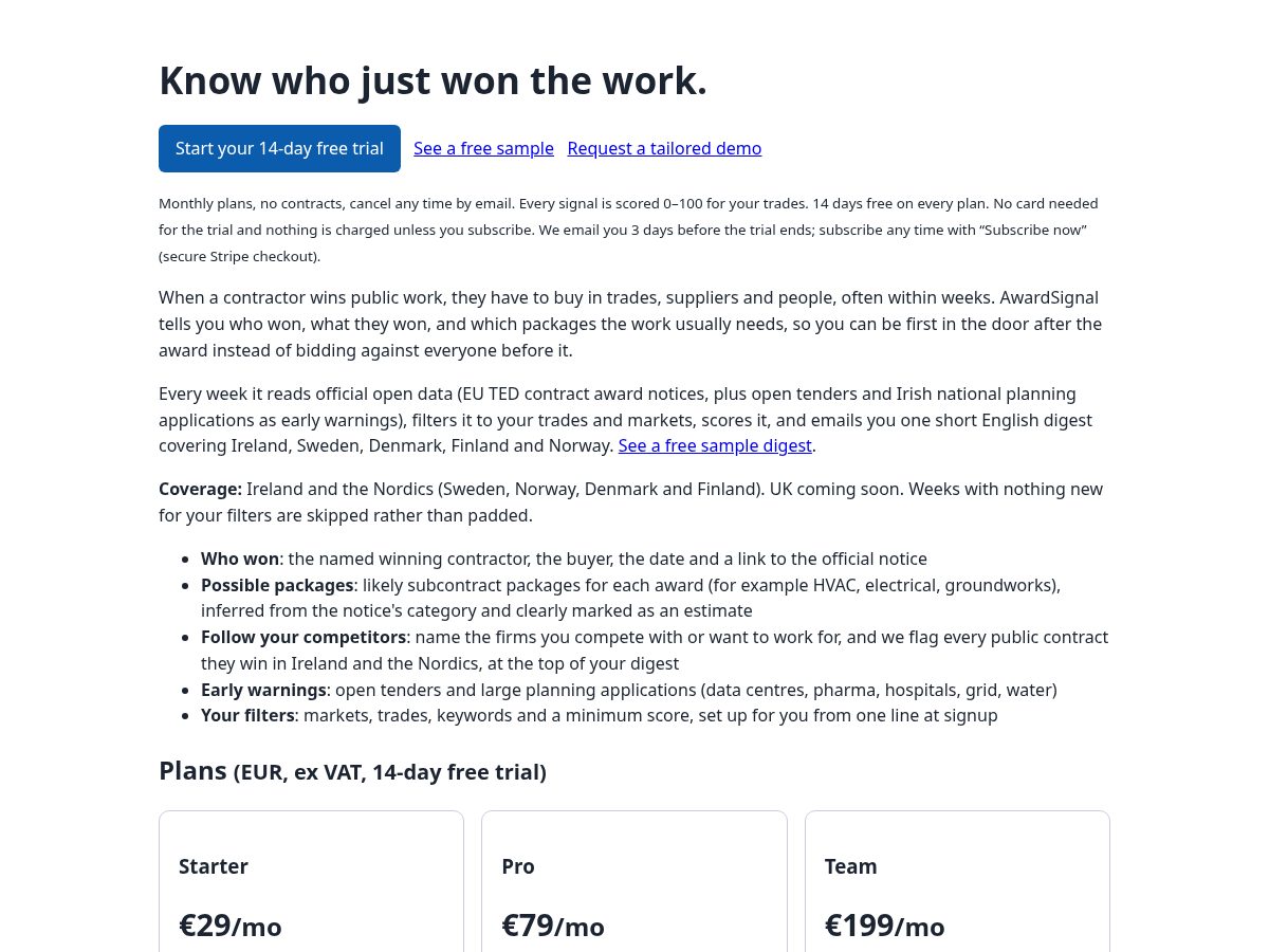 Landing-page snapshot of awardsignals.com