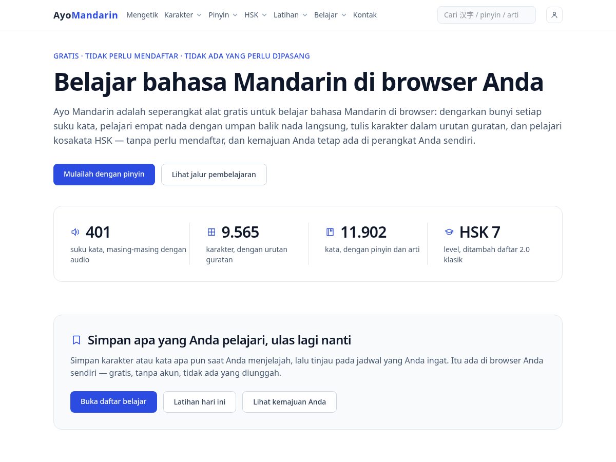Landing-page snapshot of ayomandarin.com