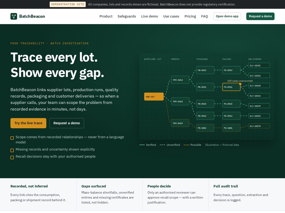 Landing-page snapshot of batchbeacon.site