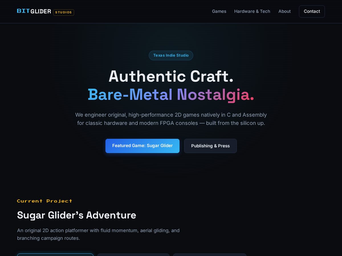 Landing-page snapshot of bitgliderstudios.com