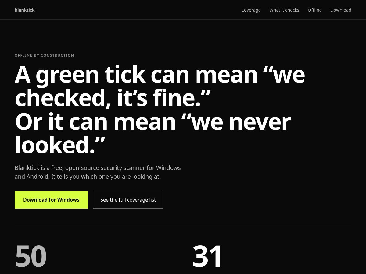 Landing-page snapshot of blanktick.org