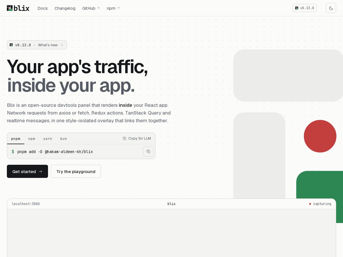 Landing-page snapshot of blixjs.dev
