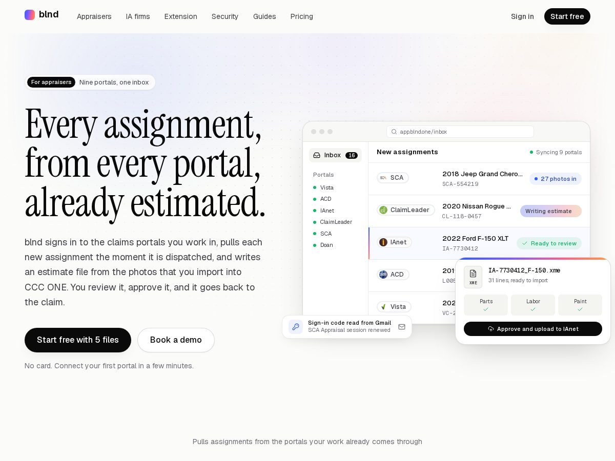 Landing-page snapshot of blnd.one