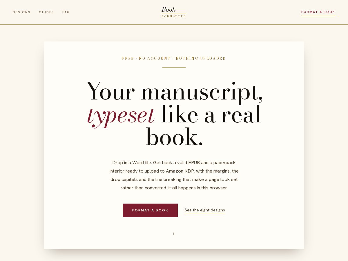 Landing-page snapshot of bookformatter.app