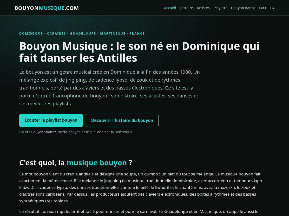 Landing-page snapshot of bouyonmusique.com