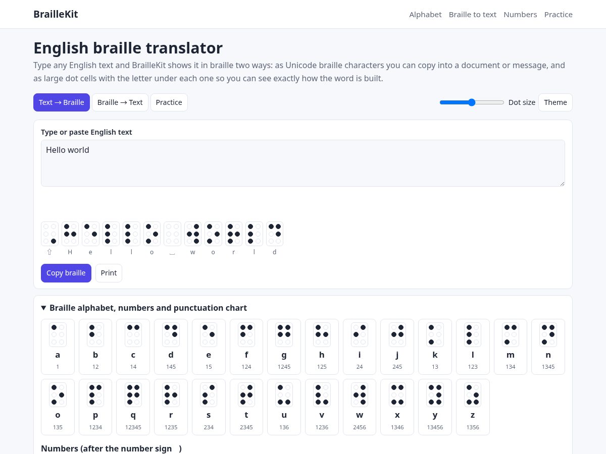 Landing-page snapshot of braillekit.com