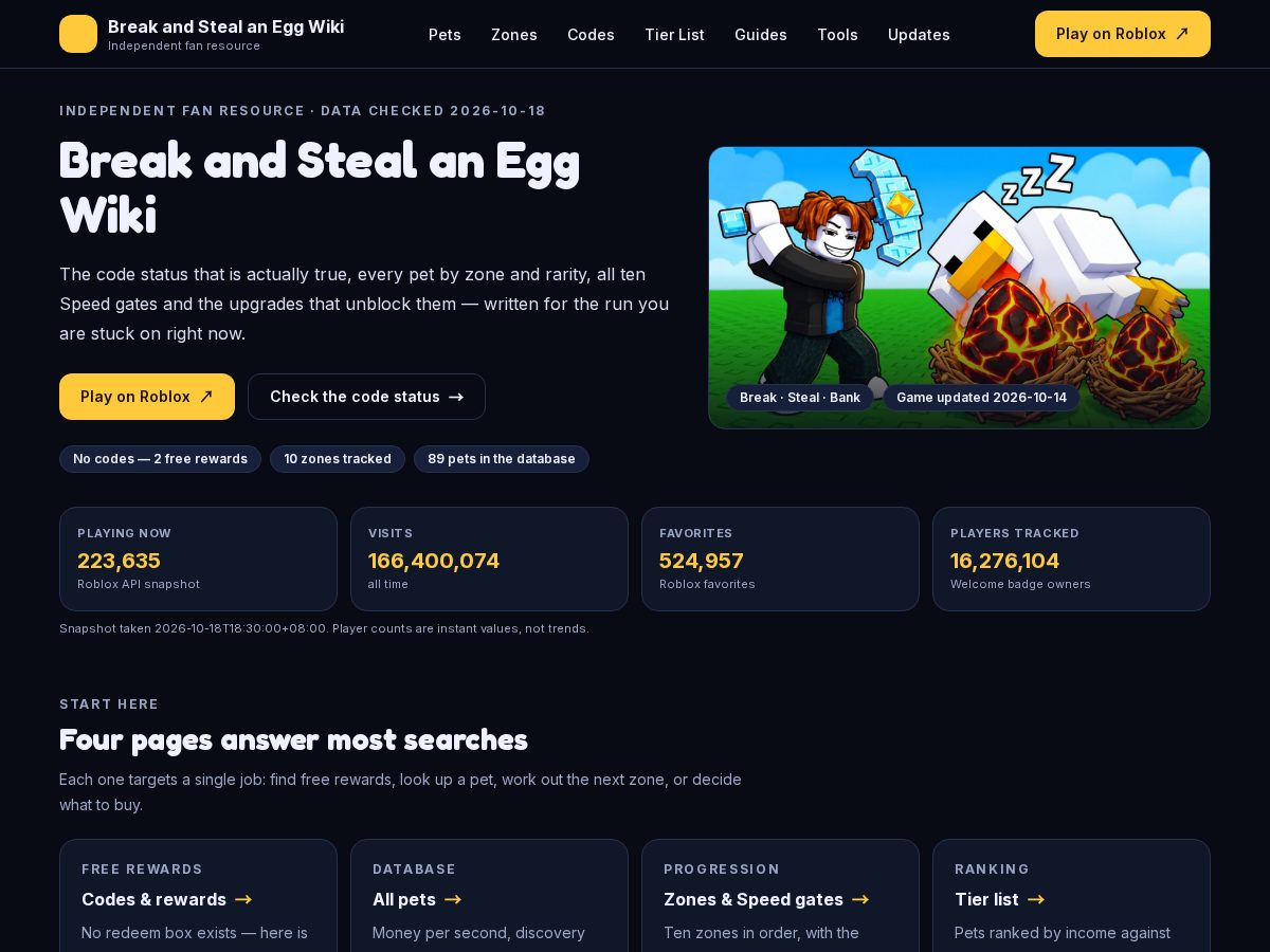 Landing-page snapshot of breakandstealaneggwiki.com
