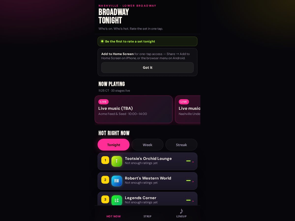 Landing-page snapshot of broadwaytonightnash.com