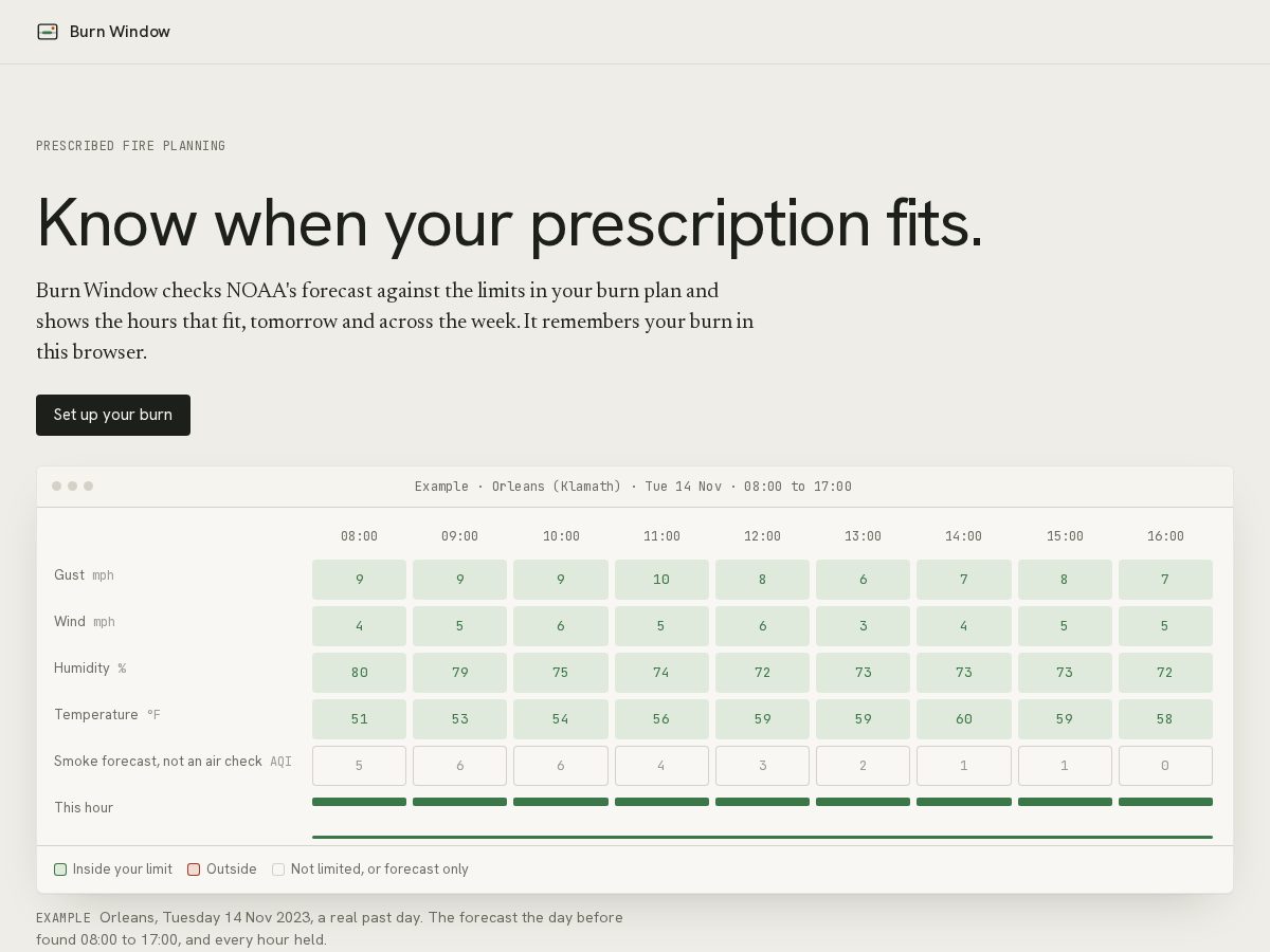 Landing-page snapshot of burnwindow.site