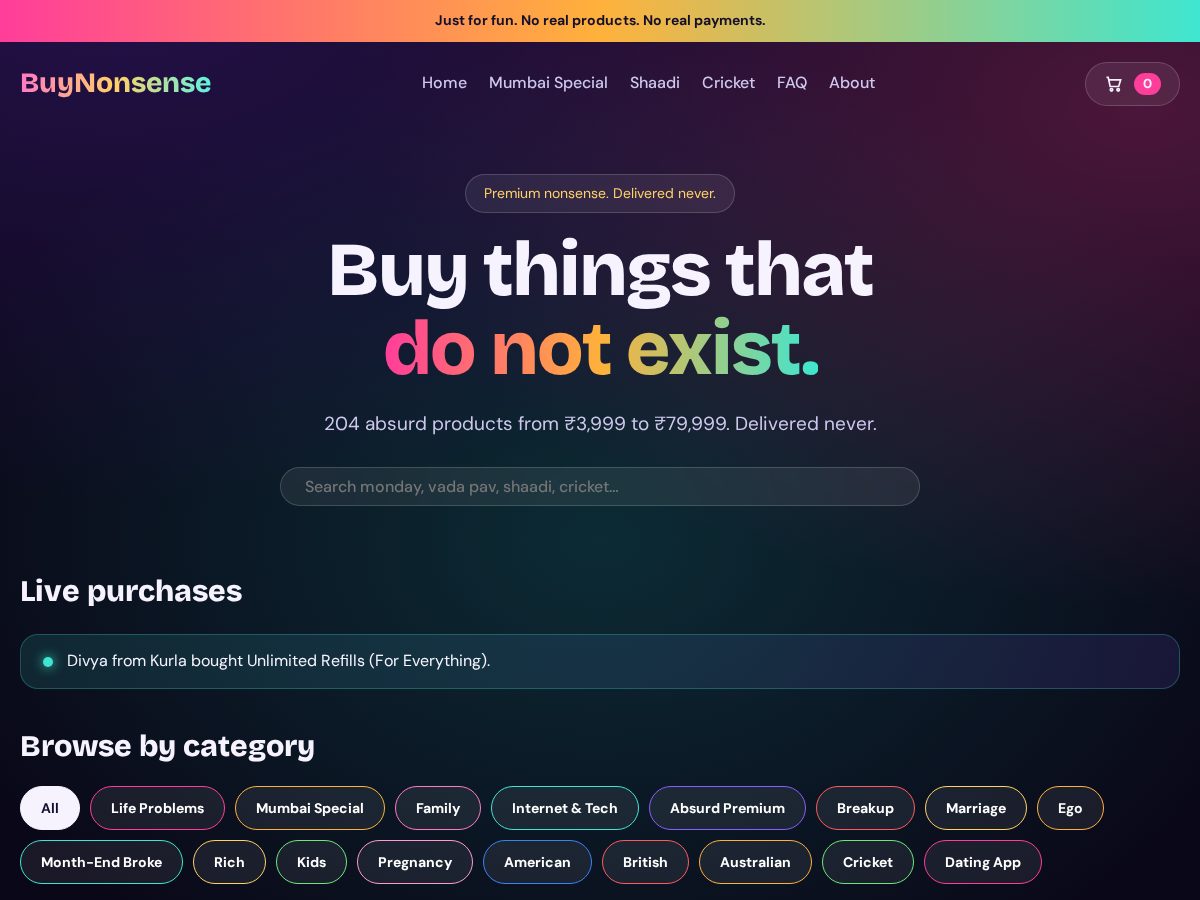 Landing-page snapshot of buynonsense.com