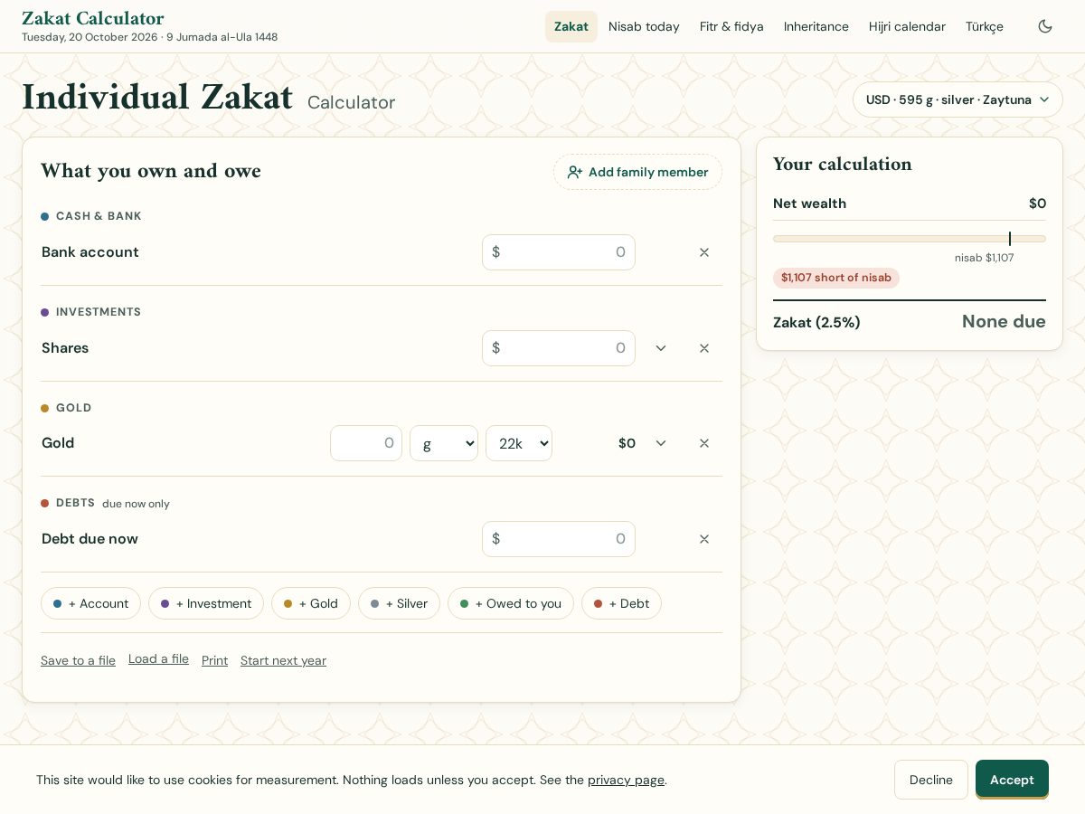 Landing-page snapshot of calculatorzakat.com