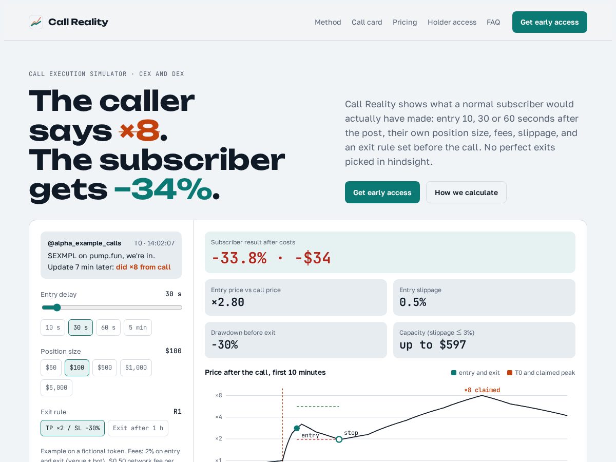 Landing-page snapshot of callreality.app