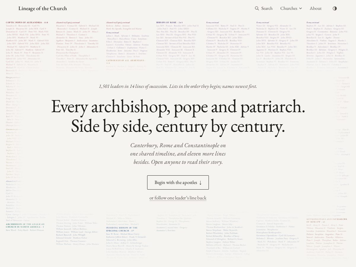 Landing-page snapshot of churchlineage.com