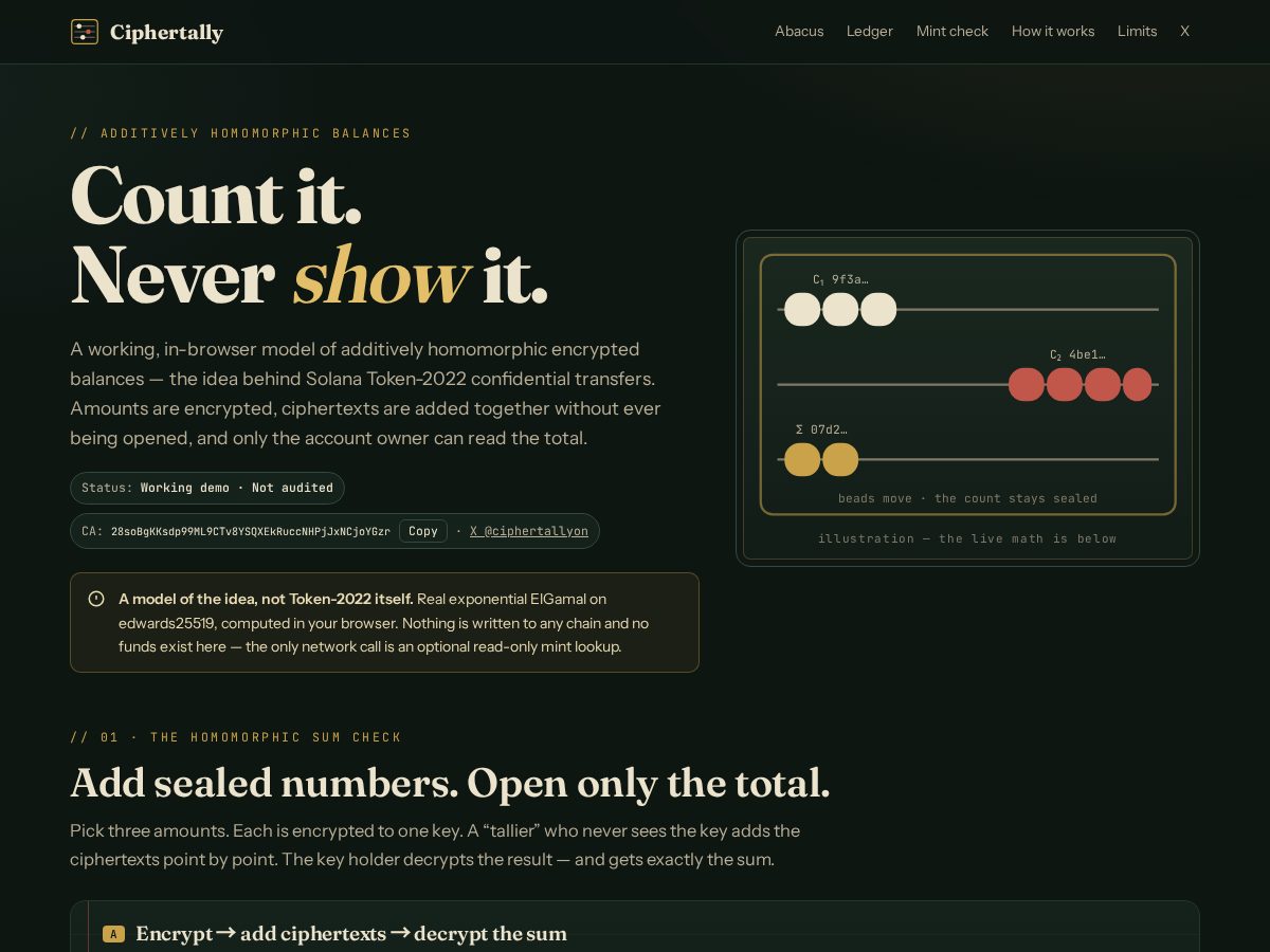 Landing-page snapshot of ciphertally.online
