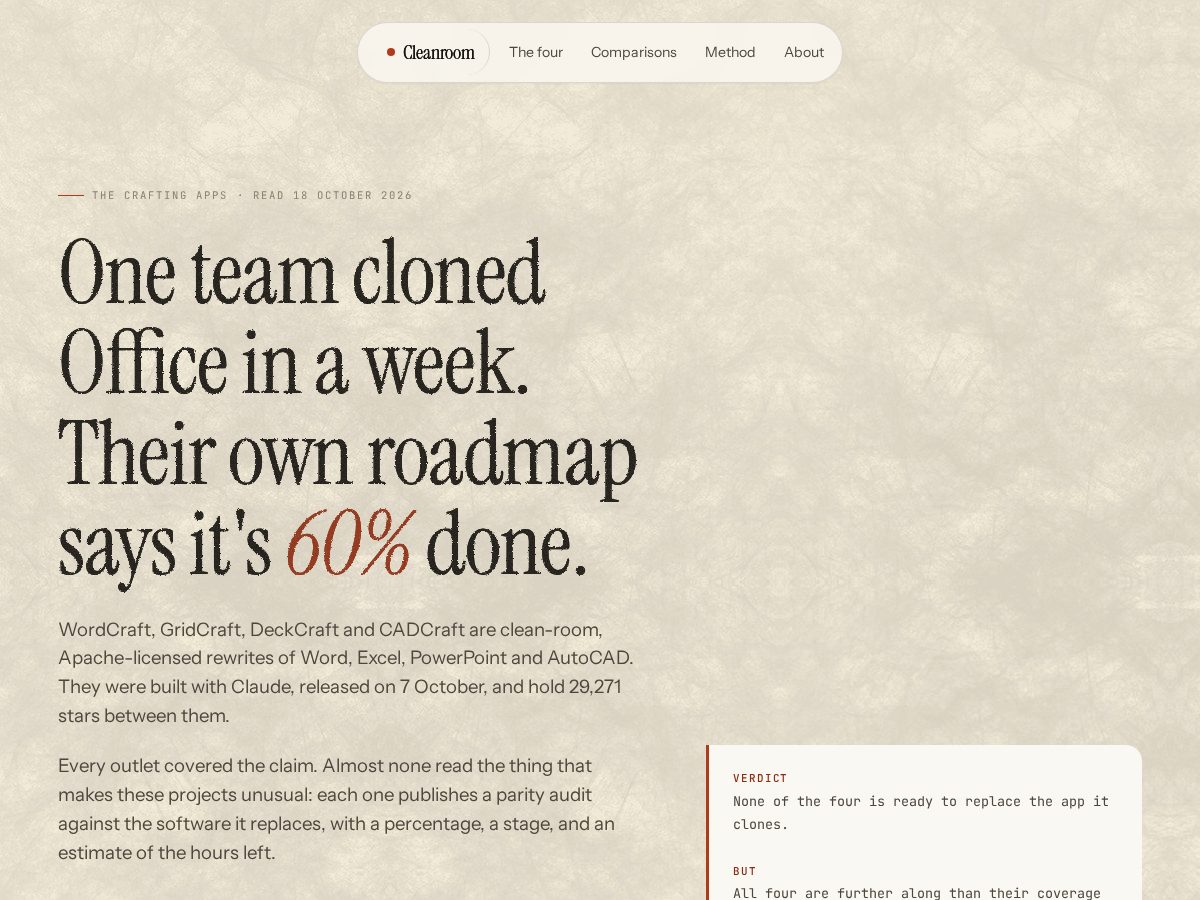 Landing-page snapshot of cleanroomreview.online