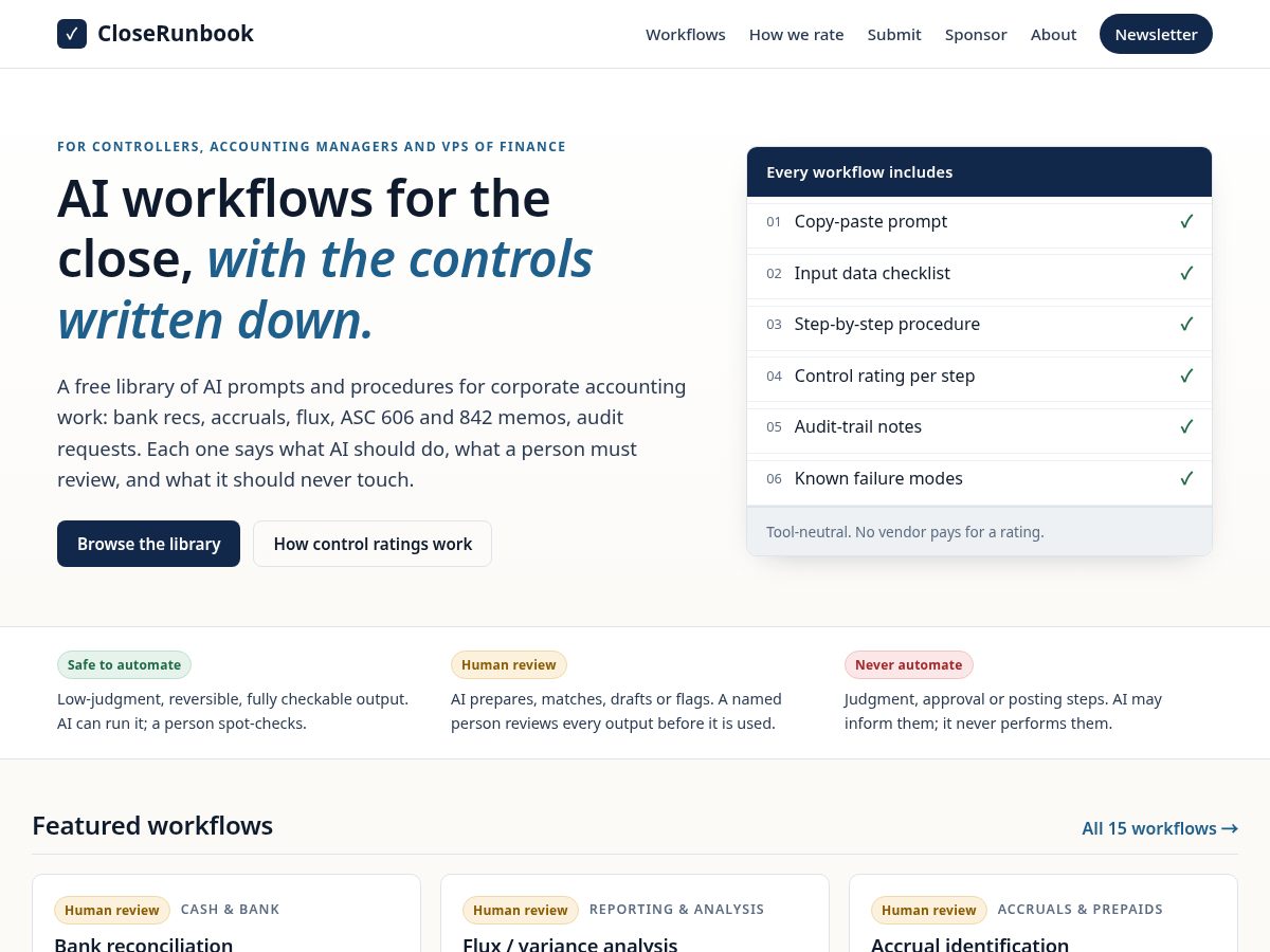 Landing-page snapshot of closerunbook.com