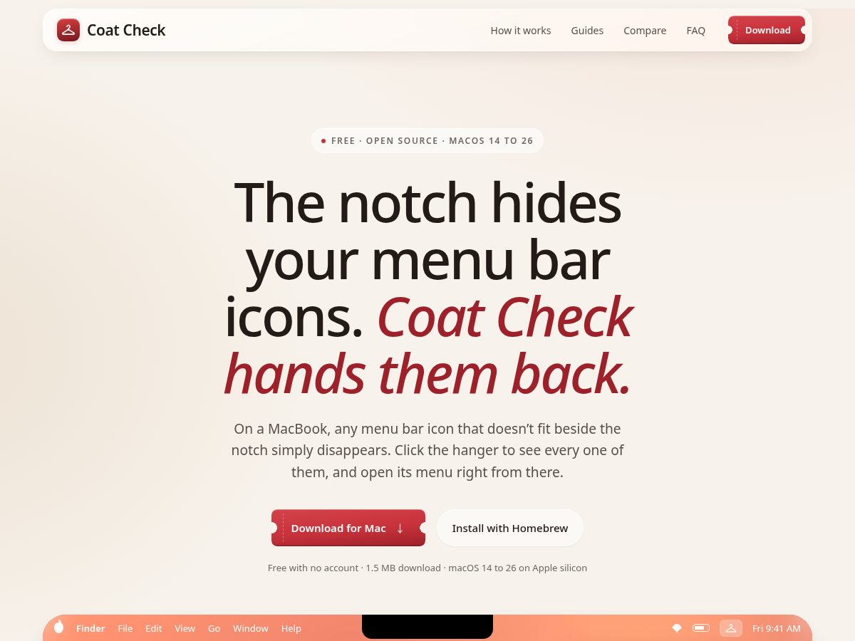 Landing-page snapshot of coatcheckformac.com