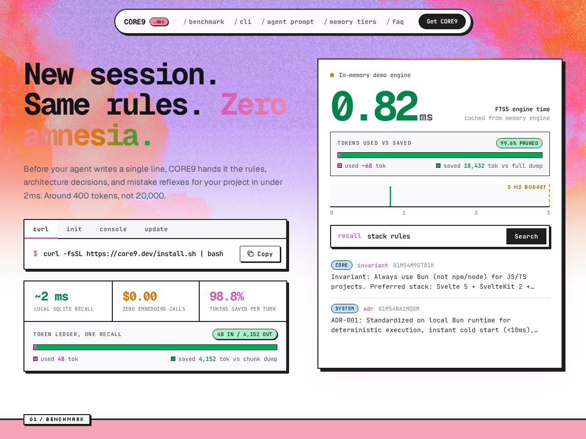 Landing-page snapshot of core9.dev