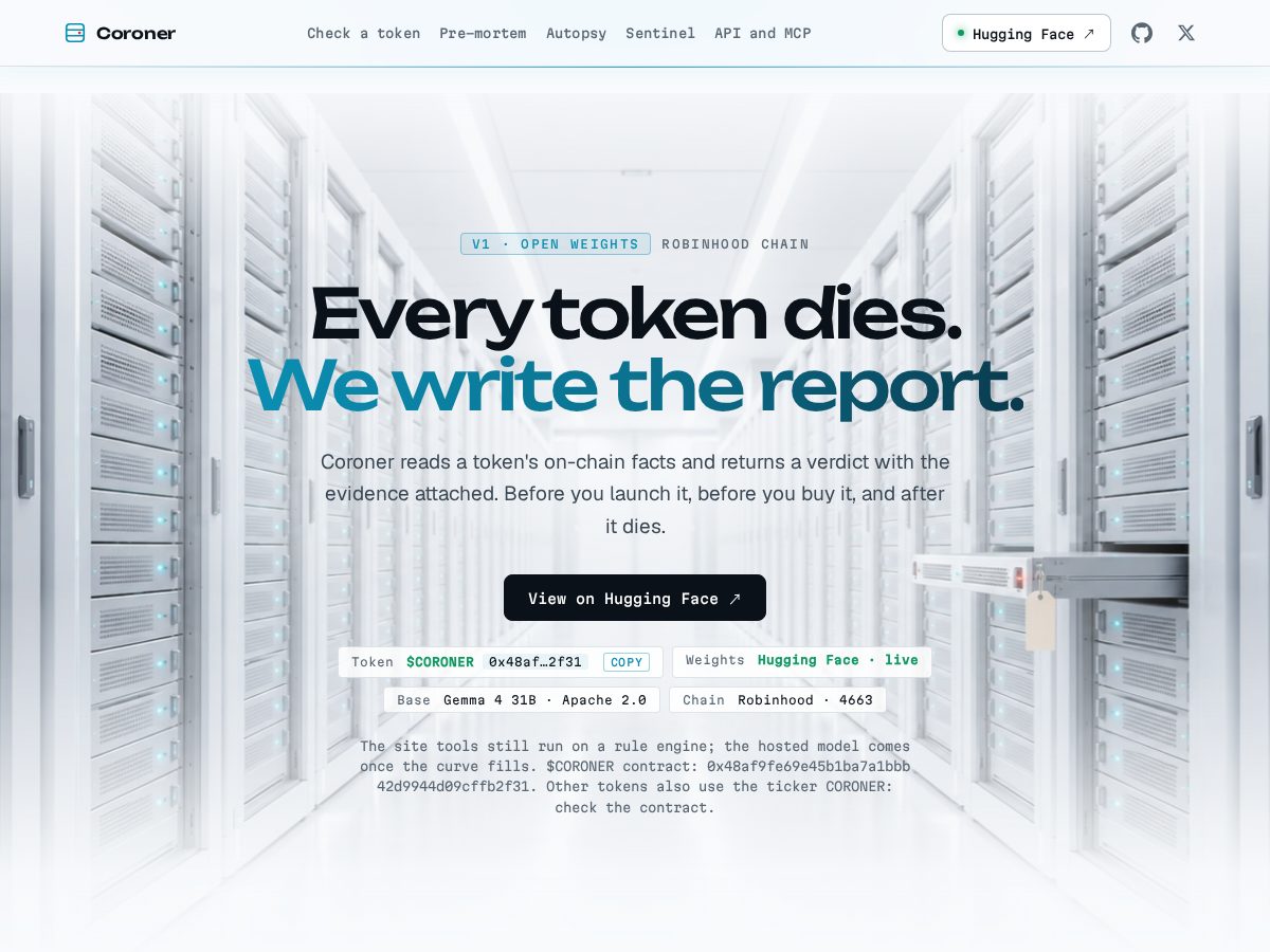 Landing-page snapshot of coronerai.pro
