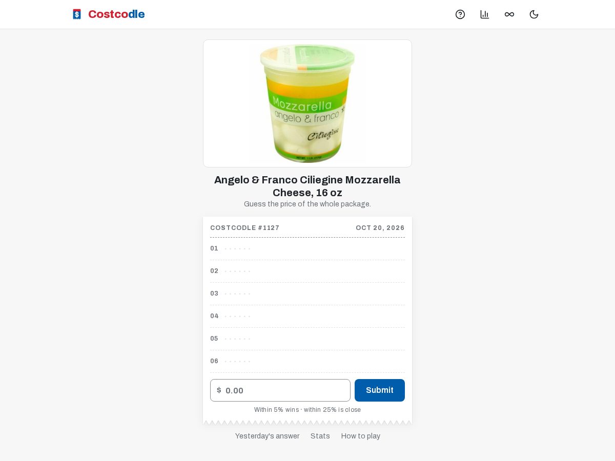 Landing-page snapshot of costcodle.org
