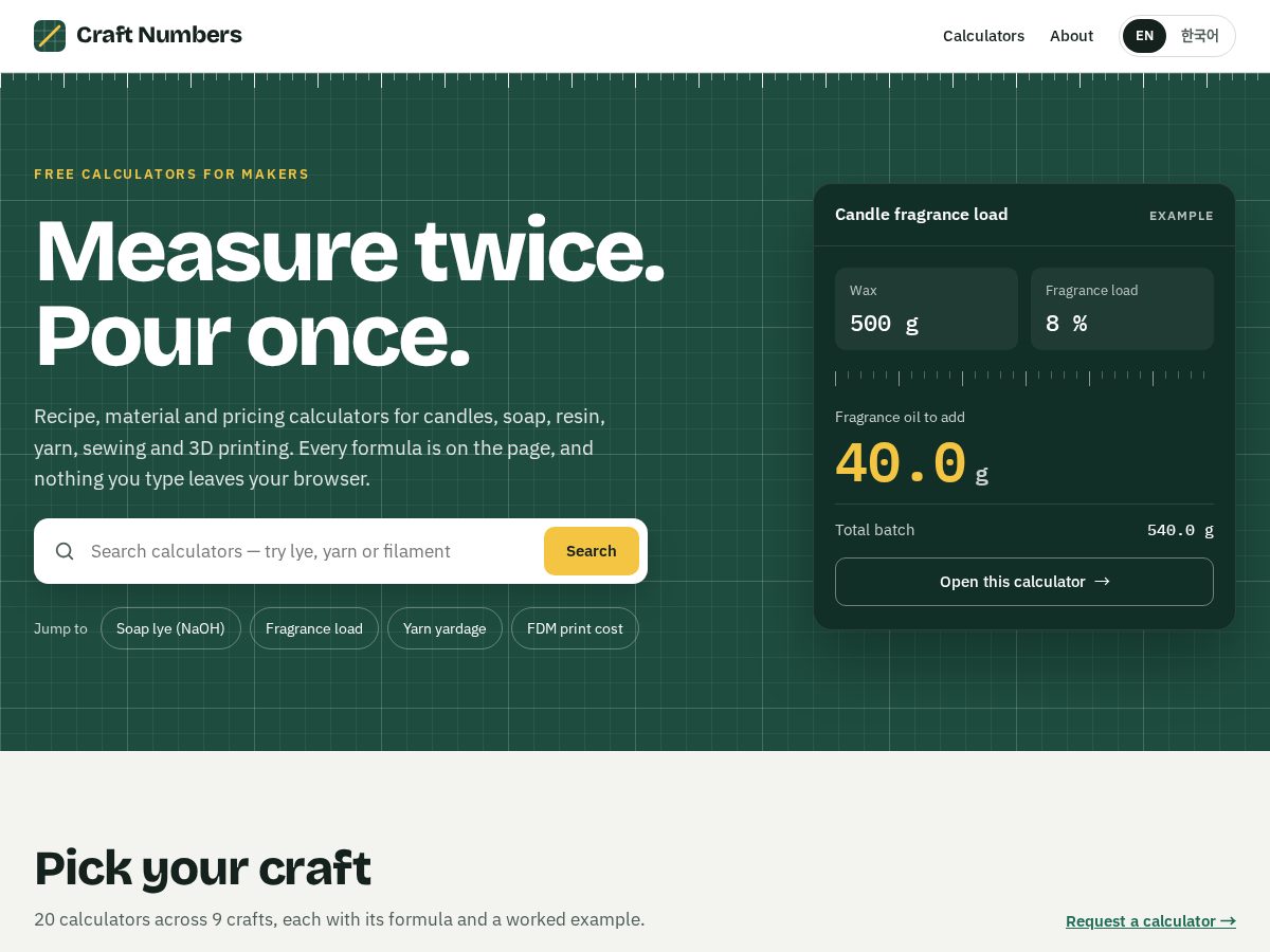 Landing-page snapshot of craftnumbers.com