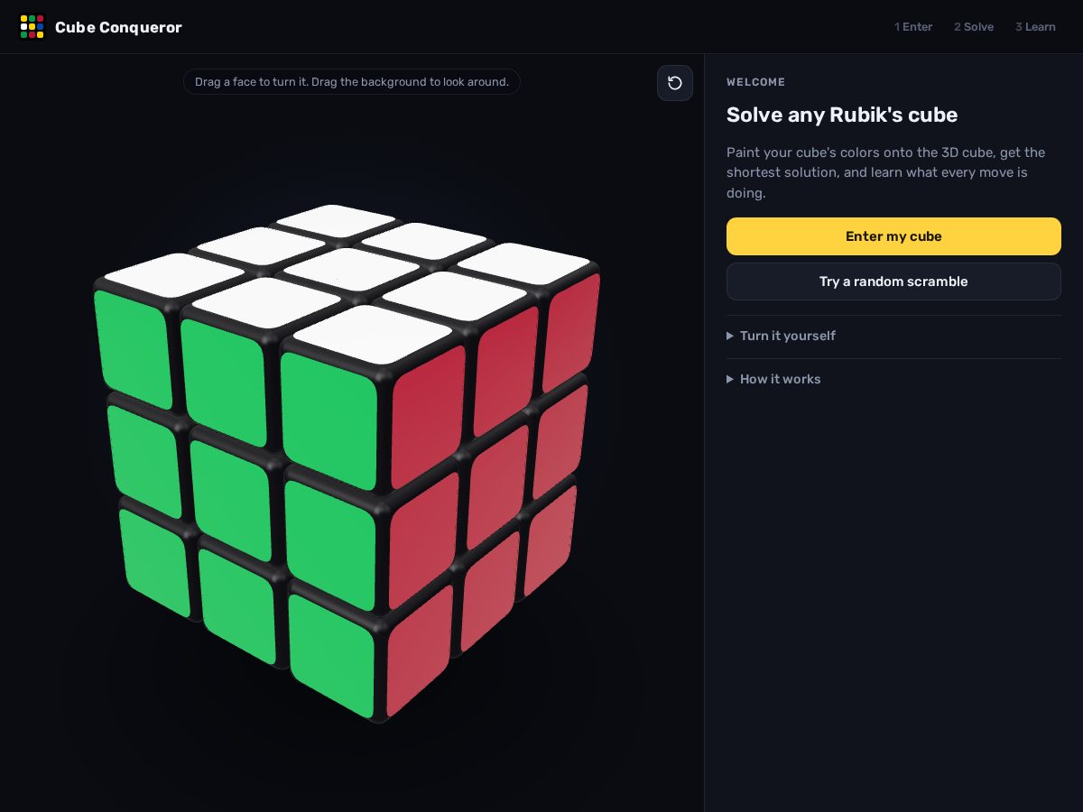 Landing-page snapshot of cubeconqueror.com