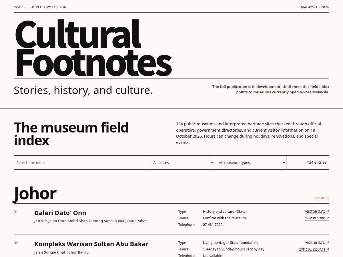 Landing-page snapshot of culturalfootnotes.com