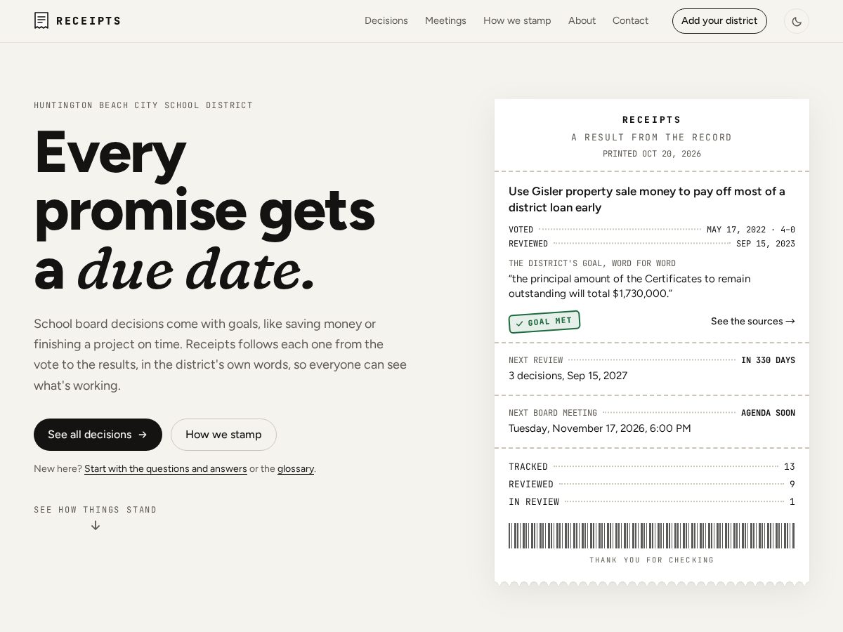 Landing-page snapshot of districtreceipts.com